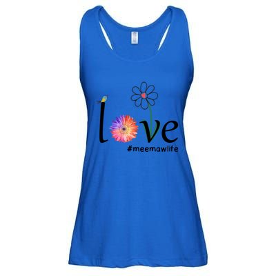 Love #Meemawlife Watercolor Flower Bird Grandma Mother's Day Gift Ladies Essential Flowy Tank