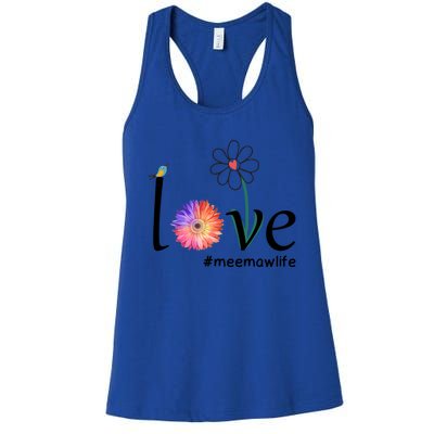 Love #Meemawlife Watercolor Flower Bird Grandma Mother's Day Gift Women's Racerback Tank