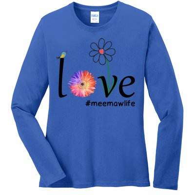 Love #Meemawlife Watercolor Flower Bird Grandma Mother's Day Gift Ladies Long Sleeve Shirt