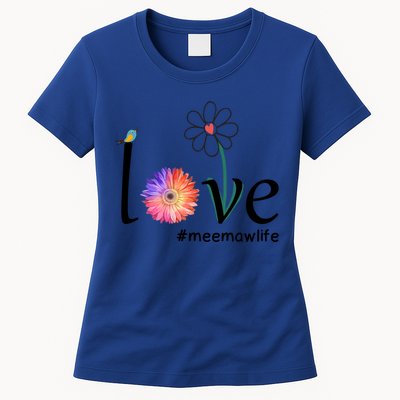 Love #Meemawlife Watercolor Flower Bird Grandma Mother's Day Gift Women's T-Shirt