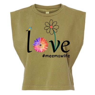 Love #Meemawlife Watercolor Flower Bird Grandma Mother's Day Gift Garment-Dyed Women's Muscle Tee