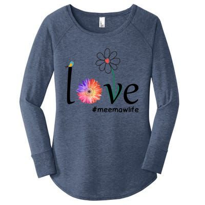 Love #Meemawlife Watercolor Flower Bird Grandma Mother's Day Gift Women's Perfect Tri Tunic Long Sleeve Shirt