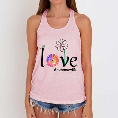 Love #Meemawlife Watercolor Flower Bird Grandma Mother's Day Gift Women's Knotted Racerback Tank