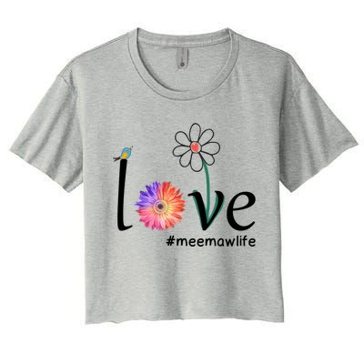 Love #Meemawlife Watercolor Flower Bird Grandma Mother's Day Gift Women's Crop Top Tee