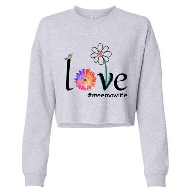 Love #Meemawlife Watercolor Flower Bird Grandma Mother's Day Gift Cropped Pullover Crew