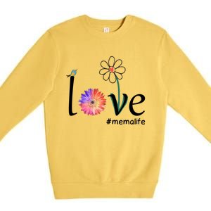 Love #Memalife Watercolor Flower Bird Grandma Mother's Day Gift Premium Crewneck Sweatshirt