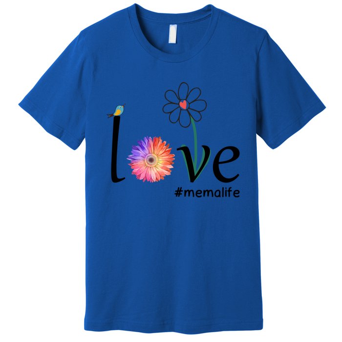 Love #Memalife Watercolor Flower Bird Grandma Mother's Day Gift Premium T-Shirt