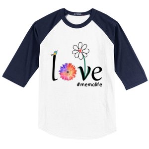 Love #Memalife Watercolor Flower Bird Grandma Mother's Day Gift Baseball Sleeve Shirt