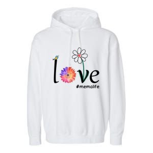 Love #Memalife Watercolor Flower Bird Grandma Mother's Day Gift Garment-Dyed Fleece Hoodie