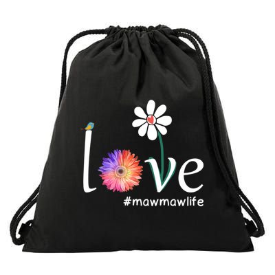 Love #Mawmawlife Watercolor Flower Bird Grandma Mother's Day Gift Drawstring Bag