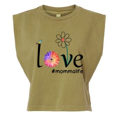 Love #Mommalife Watercolor Flower Bird Cute Mother's Day Gift Garment-Dyed Women's Muscle Tee