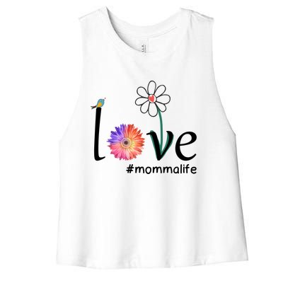 Love #Mommalife Watercolor Flower Bird Cute Mother's Day Gift Women's Racerback Cropped Tank