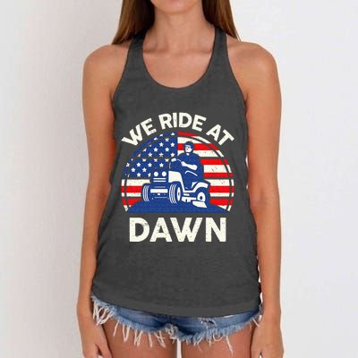 Lawn Mowing We Ride At Dawn Lawn Mower Women's Knotted Racerback Tank