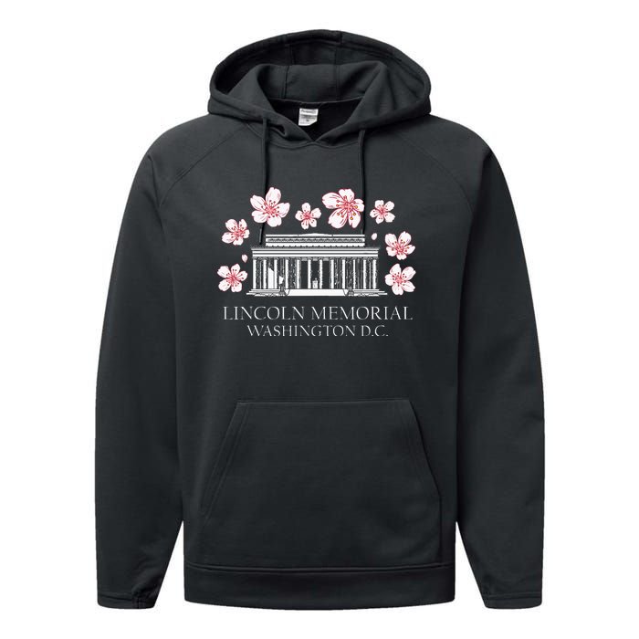 Lincoln Memorial Washington Dc Monut Cherry Blossoms Performance Fleece Hoodie