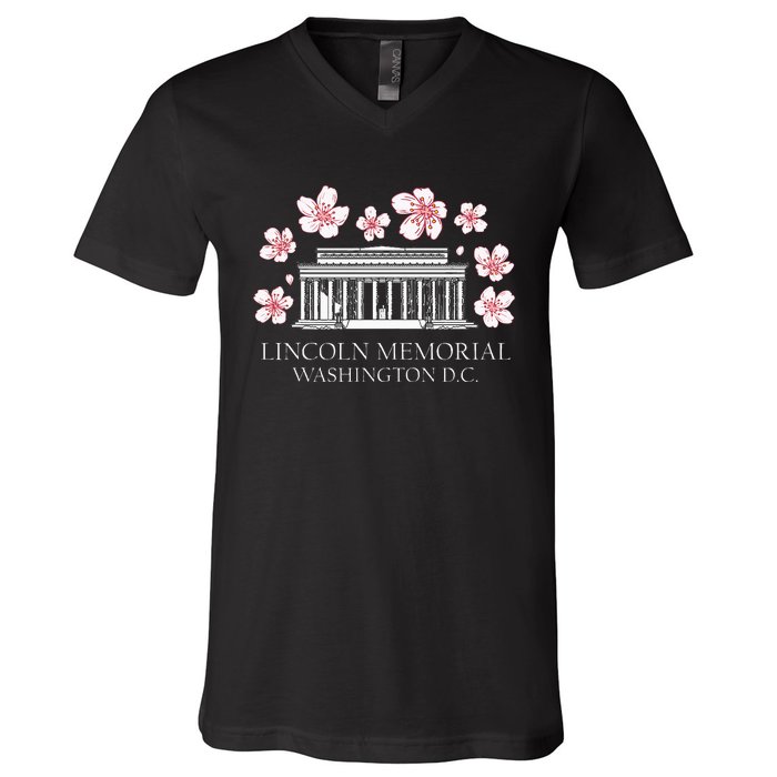 Lincoln Memorial Washington Dc Monut Cherry Blossoms V-Neck T-Shirt