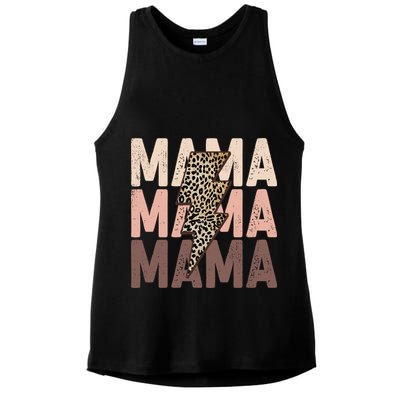 Leopard Mama With Thunder Bolt Lightning Bolt Ladies PosiCharge Tri-Blend Wicking Tank