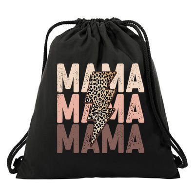 Leopard Mama With Thunder Bolt Lightning Bolt Drawstring Bag