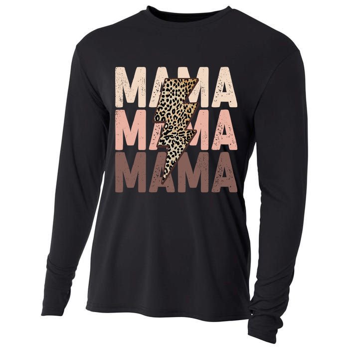 Leopard Mama With Thunder Bolt Lightning Bolt Cooling Performance Long Sleeve Crew