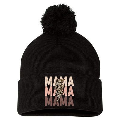 Leopard Mama With Thunder Bolt Lightning Bolt Pom Pom 12in Knit Beanie