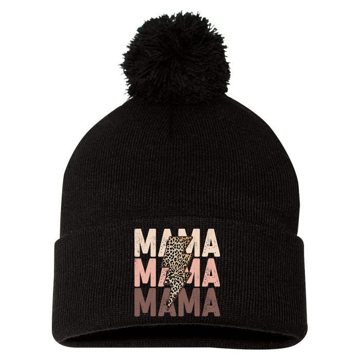 Leopard Mama With Thunder Bolt Lightning Bolt Pom Pom 12in Knit Beanie