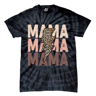 Leopard Mama With Thunder Bolt Lightning Bolt Tie-Dye T-Shirt