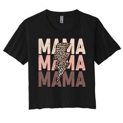 Leopard Mama With Thunder Bolt Lightning Bolt Women's Crop Top Tee