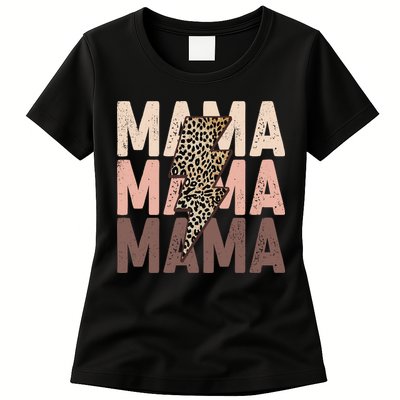Leopard Mama With Thunder Bolt Lightning Bolt Womens T-Shirt