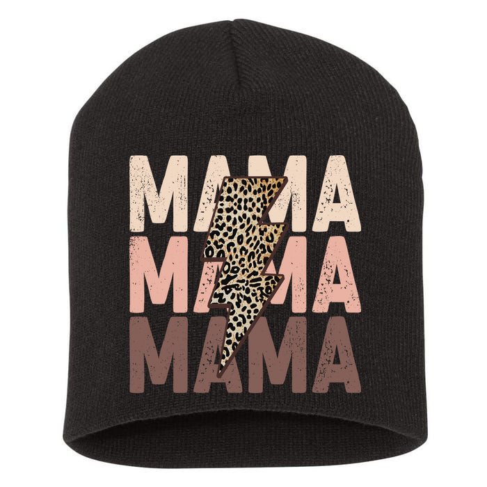 Leopard Mama With Thunder Bolt Lightning Bolt Short Acrylic Beanie