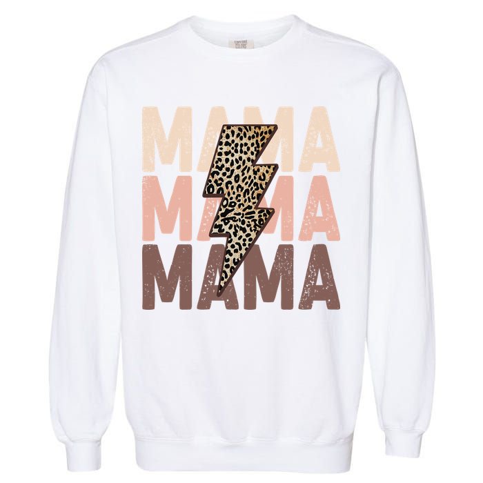 Leopard Mama With Thunder Bolt Lightning Bolt Garment-Dyed Sweatshirt