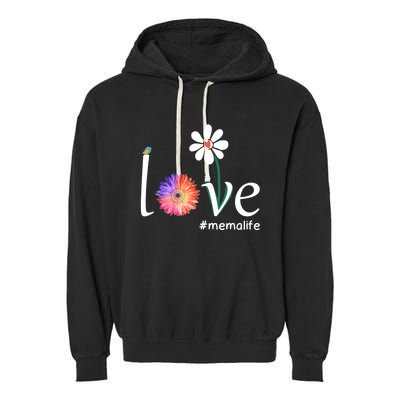 Love #Memalife Watercolor Flower Bird Grandma Mother's Day Gift Garment-Dyed Fleece Hoodie