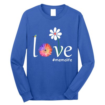 Love #Memalife Watercolor Flower Bird Grandma Mother's Day Gift Long Sleeve Shirt