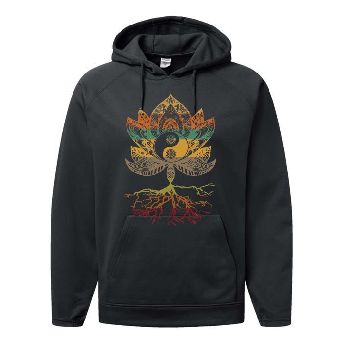 Lotus Mandala Yin Yang Sacred Geometry Spiritual Performance Fleece Hoodie