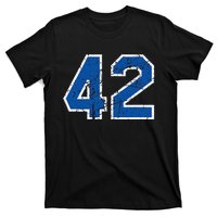 Lucky Number 42 Sports Jersey Birthday Vintage Blue White T-Shirt