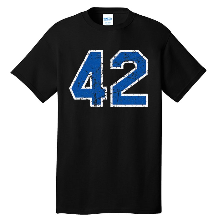 Lucky Number 42 Sports Jersey Birthday Vintage Blue White Tall T-Shirt