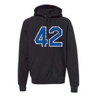 Lucky Number 42 Sports Jersey Birthday Vintage Blue White Premium Hoodie