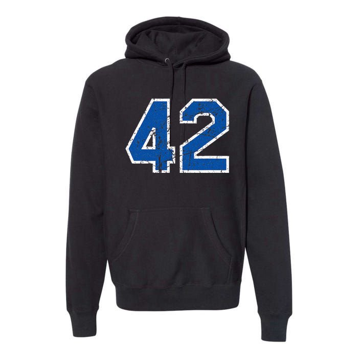 Lucky Number 42 Sports Jersey Birthday Vintage Blue White Premium Hoodie