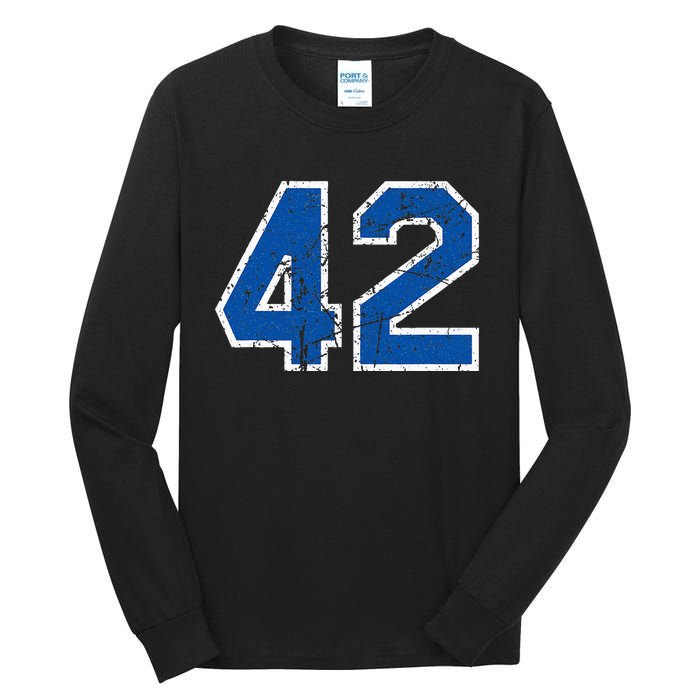 Lucky Number 42 Sports Jersey Birthday Vintage Blue White Tall Long Sleeve T-Shirt