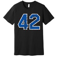 Lucky Number 42 Sports Jersey Birthday Vintage Blue White Premium T-Shirt