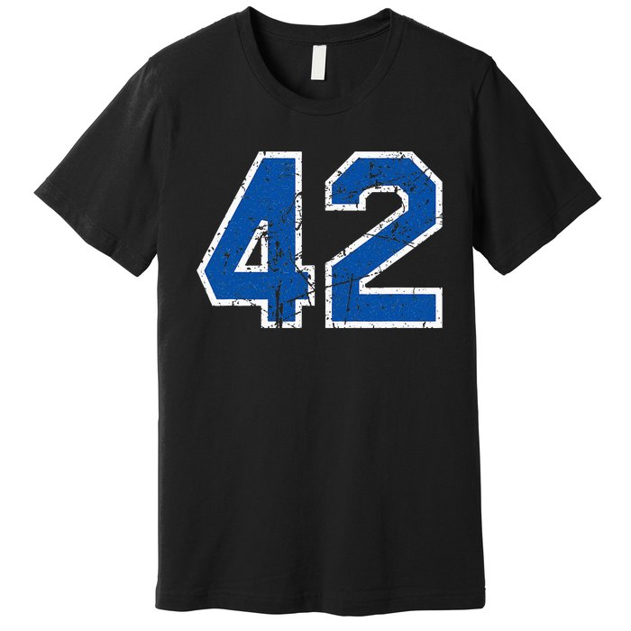 Lucky Number 42 Sports Jersey Birthday Vintage Blue White Premium T-Shirt