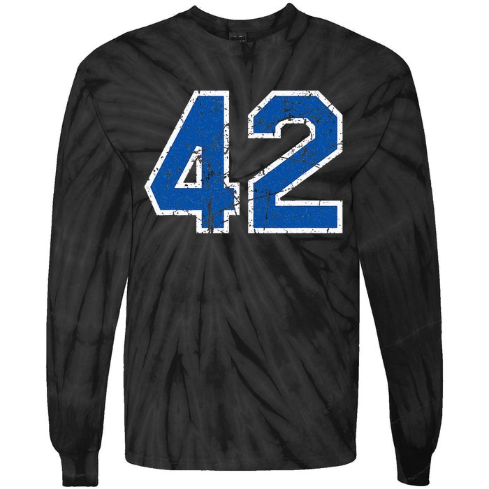 Lucky Number 42 Sports Jersey Birthday Vintage Blue White Tie-Dye Long Sleeve Shirt