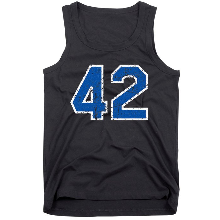 Lucky Number 42 Sports Jersey Birthday Vintage Blue White Tank Top