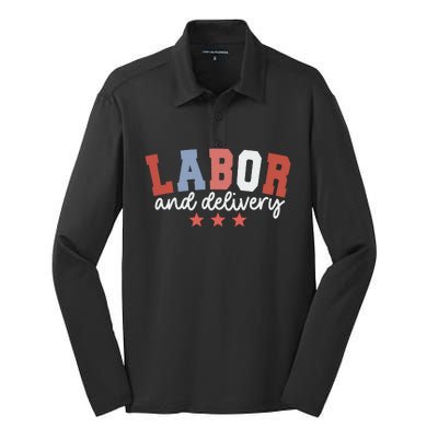 L&D Nurse 4th Of July Silk Touch Performance Long Sleeve Polo