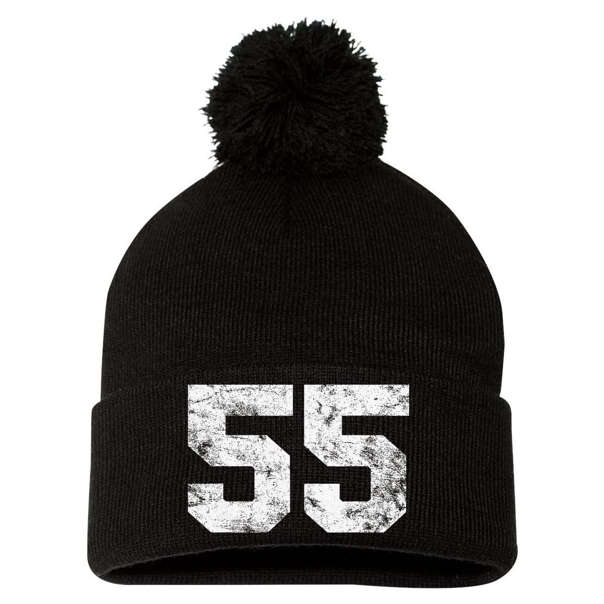 Lucky Number 55 Birthday Sports Player Team Athlete Pom Pom 12in Knit Beanie