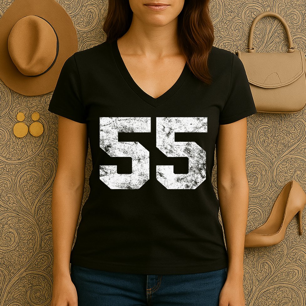 Lucky Number 55 Birthday Sports Player Team Athlete Women's V-Neck T-Shirt