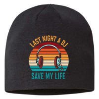 Last Night A Dj Saved My Life Vintage Sun With Headphones Sustainable Beanie