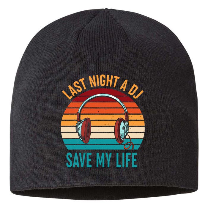 Last Night A Dj Saved My Life Vintage Sun With Headphones Sustainable Beanie