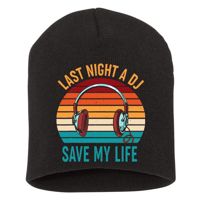 Last Night A Dj Saved My Life Vintage Sun With Headphones Short Acrylic Beanie