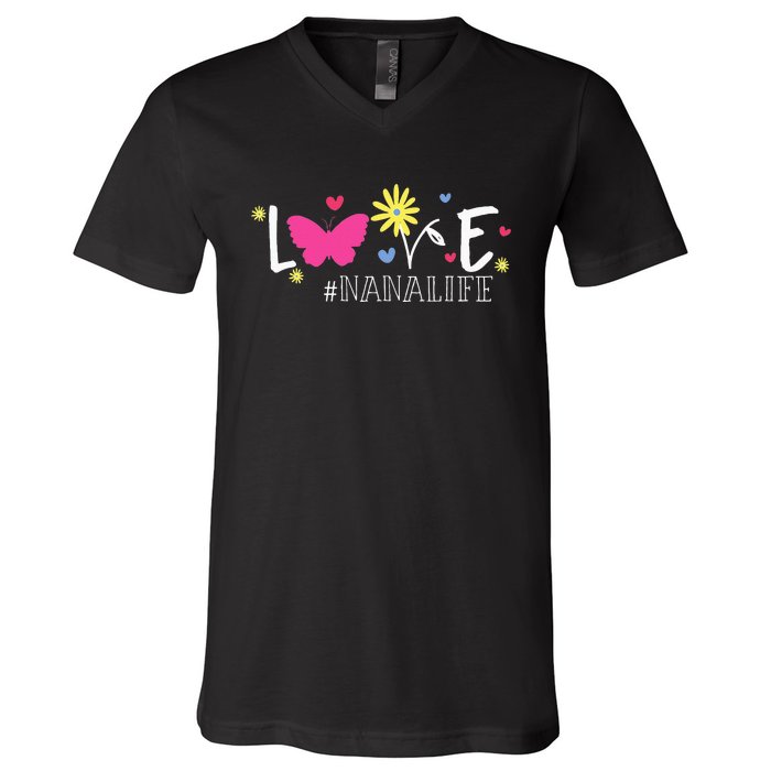 Love Nanalife Butterfly Flower Inspirational Mothers Day V-Neck T-Shirt