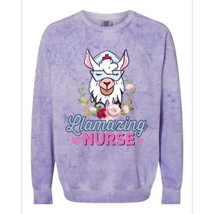 Llamazing Nurse Cute Llama Cosplay Nurse Flower Gift Gift Colorblast Crewneck Sweatshirt