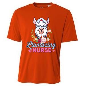 Llamazing Nurse Cute Llama Cosplay Nurse Flower Gift Gift Cooling Performance Crew T-Shirt